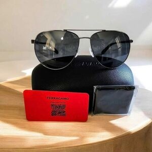 Ferragamo Unisex Black Titanium Aviator/Pilot Sunglasses